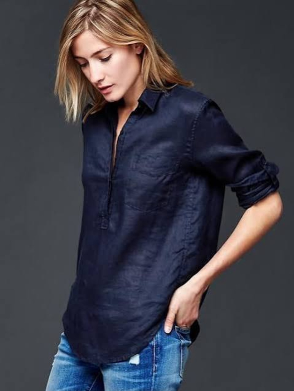 GAP Navy Button-Down Popover Shirt
